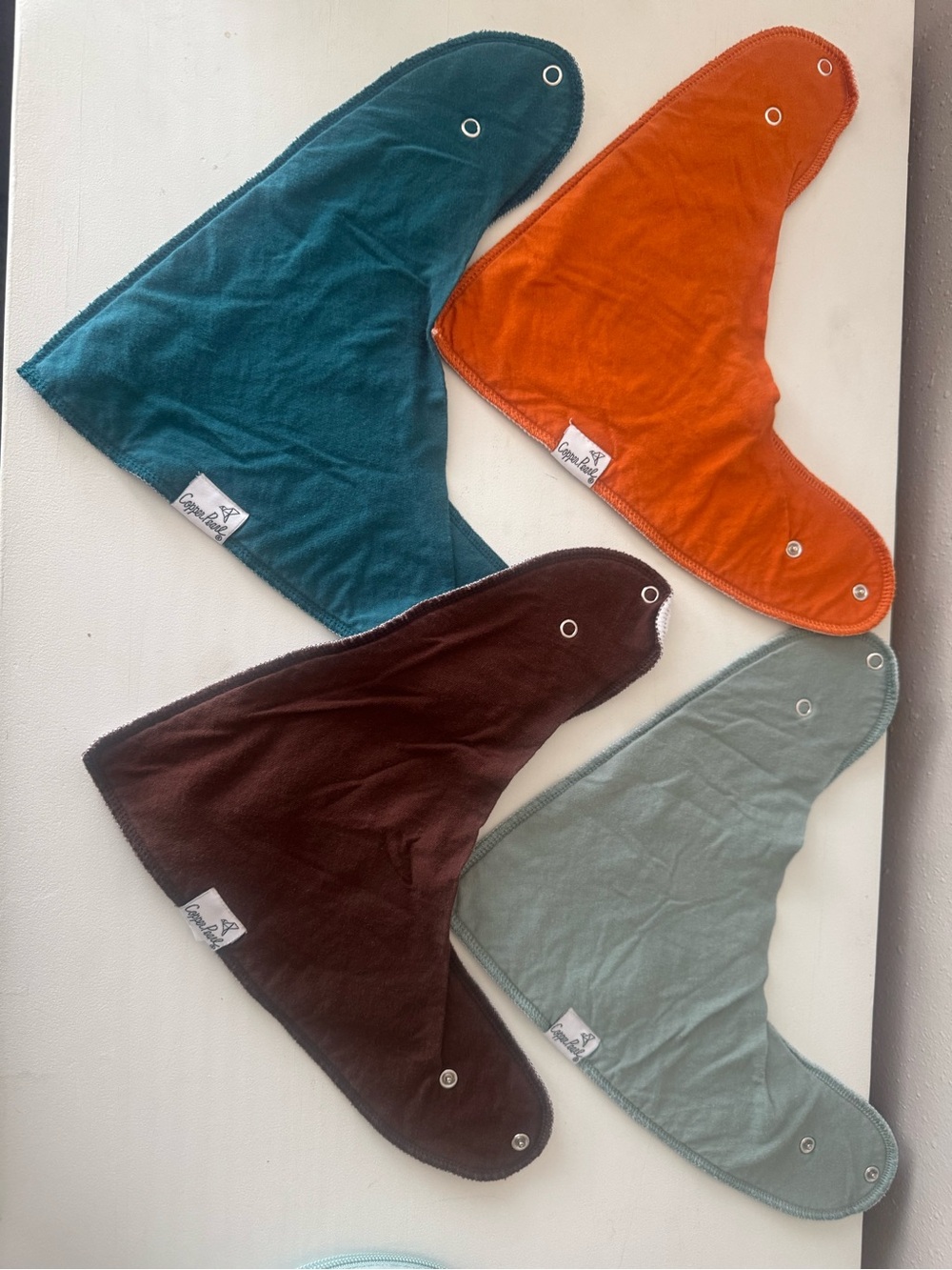 Copper Pearl Bandana Bib Set - Teal, Orange, Brown, Sage